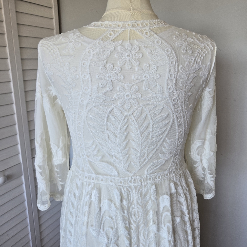 Tea n Rose White Crochet Overlay Maxi Dress Women's S/M Bridal Photoshoot Boho - Picture 9 of 15
